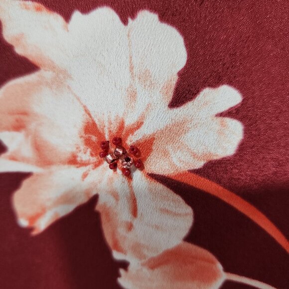 LAUREN Ralph Lauren Women's Burgundy Floral Ruffle V-Neck Blouse/ Top- XL - Picture 4 of 6